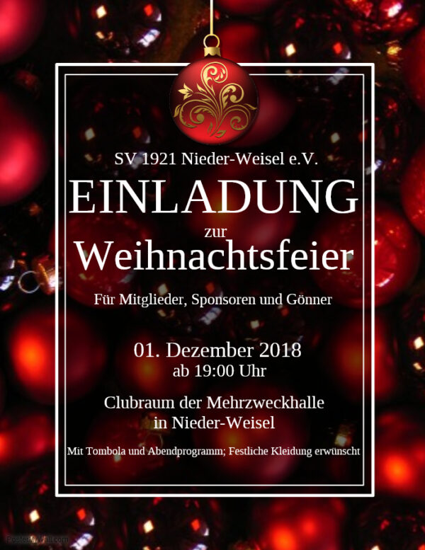 Einladung Weihnachtsfeier 2018 SV 1921 NiederWeisel e.V.